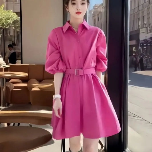 New Spring Summer Women's Dress Clothes Fashion Elegant Temperament Waist Causal All-Match Pullover Dress Ladies Vestidos