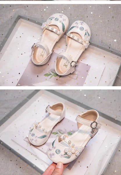 Summer Non-slip Sole Toddler Dance Flats with Beaded Princess Elegant Party Shoes