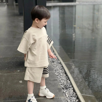Kids Sportswear 2 Piece Set Korean Style Short Sleeve and Shorts Outfit for Boys and Girls