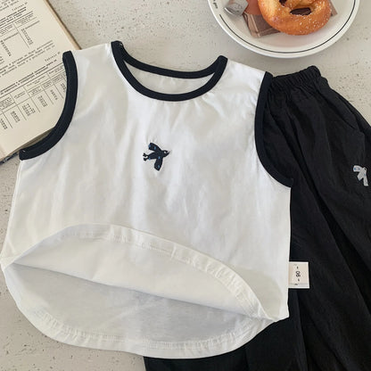 Baby Boys Summer Vest Sets Bird Embroidery Top+Elastic Waist Short Kids Boys Two-piece Suit Loose Thin Toddler Boys Sport Sets