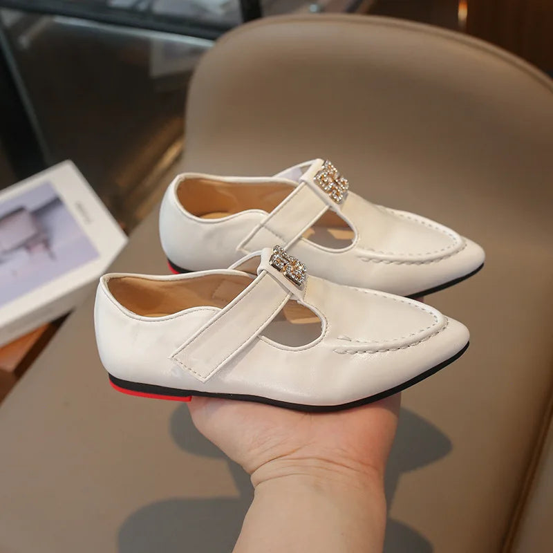 Fashion Girls' Shoes  Autumn New Kids Formal Pointed Leather Shoes Simple Versatile Girls' Rhinestone Casual Shoes Zapatos (Available)