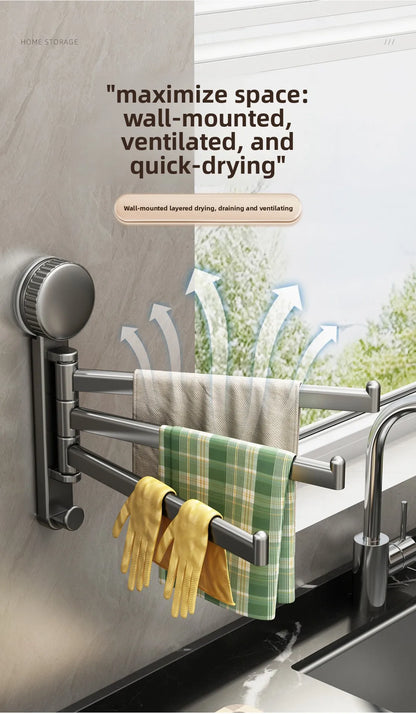 Suction Cup Cloth Rack Kitchen Storage Rack Wall-Mounted No-Drill Bathroom Organizer Draining Rack Hanging Dishcloth Towel Rod
