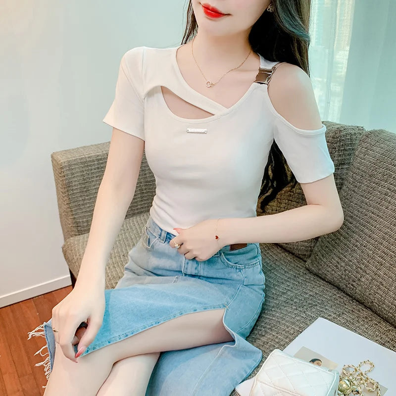 Off Shoulder T-Shirt Stripe Womens Cottagecore Ruffle Patchwork Japanese Streetwear Holiday Festival Popular Work Simple Baggy