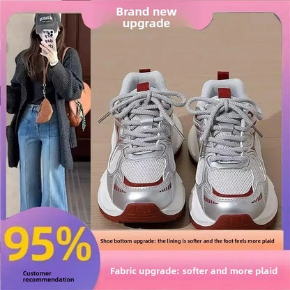 Dad Sneakers Women's Spring Summer 2025 New Style Versatile White Thick Bottom Heightening Running Sports Shoes
