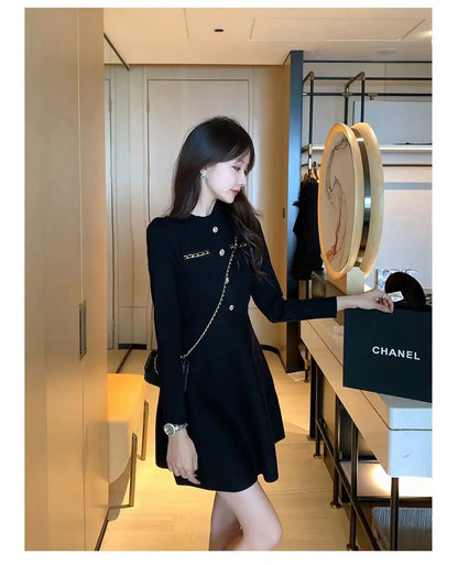 Fashionable Knitted Dress for Women's Spring Clothes Style Waist-hugging Temperament Elegant and Casual Versatile Dress Inside