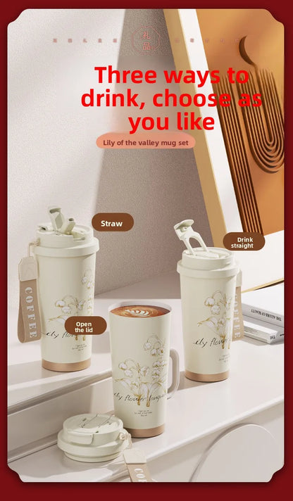 Gold Rim Ceramic Coffee Mug Large Luxury Ceramic Cup Set For GiftStainless Steel Vacuum Flask Customizable