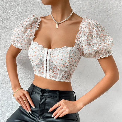Sexy Low Cut Printed Vest Button Detailing Crop Top Trendy Streetwear Sle Slim Fit Design for Young Women in Their 20s