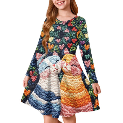 Girl Spring Summer Cozy Dress Exquisite Colorful Pattern Printed Comfortable Dress Girl Daily Casual Long Sleeve A Line Dress
