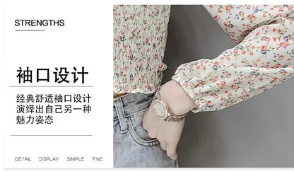 2025 Floral Chiffon Shirt New Spring Summer Women Collect Waist Hollow Out Tops Vintage Blouse Women Longsleeve Short Shirt 3XL