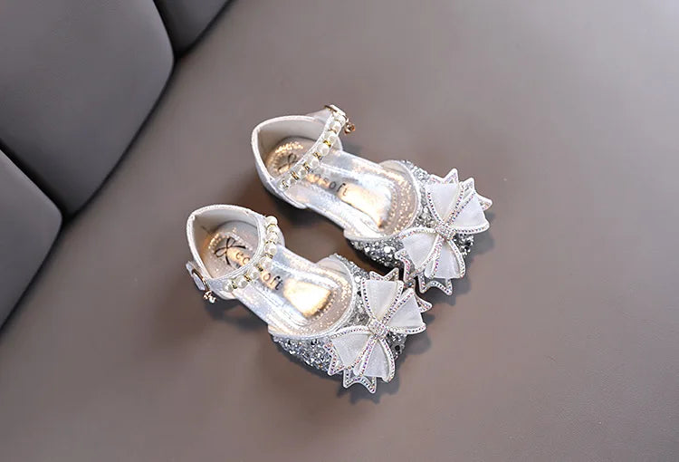 Girls Sandals Princess Single Shoes Rhinestone Butterfly Dance Kids Shoes Glitter Leather Party Dress Wedding Shoes E615
