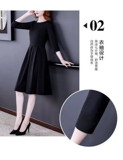 Dress Women's Fashion Western Style Spring and Autumn Clothing New Collection Waist Cinching Slimming Small Black Dress