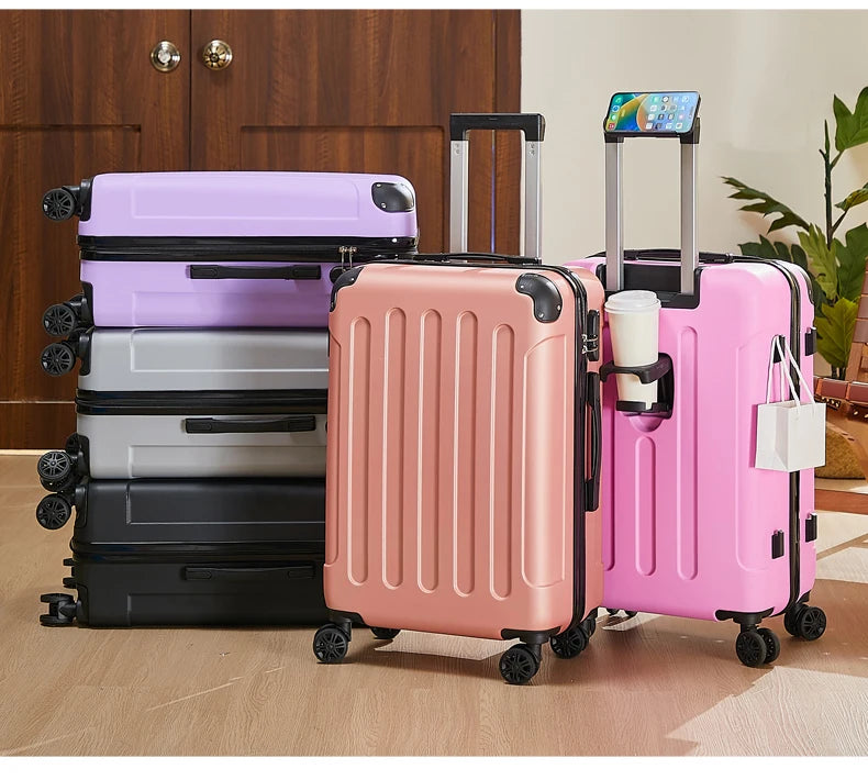 20-28 Inch Luggage Suitcase with Wheels Travel Bag Featuring Cup Holder And Phone Stand - Essential Travel Companion for Safety