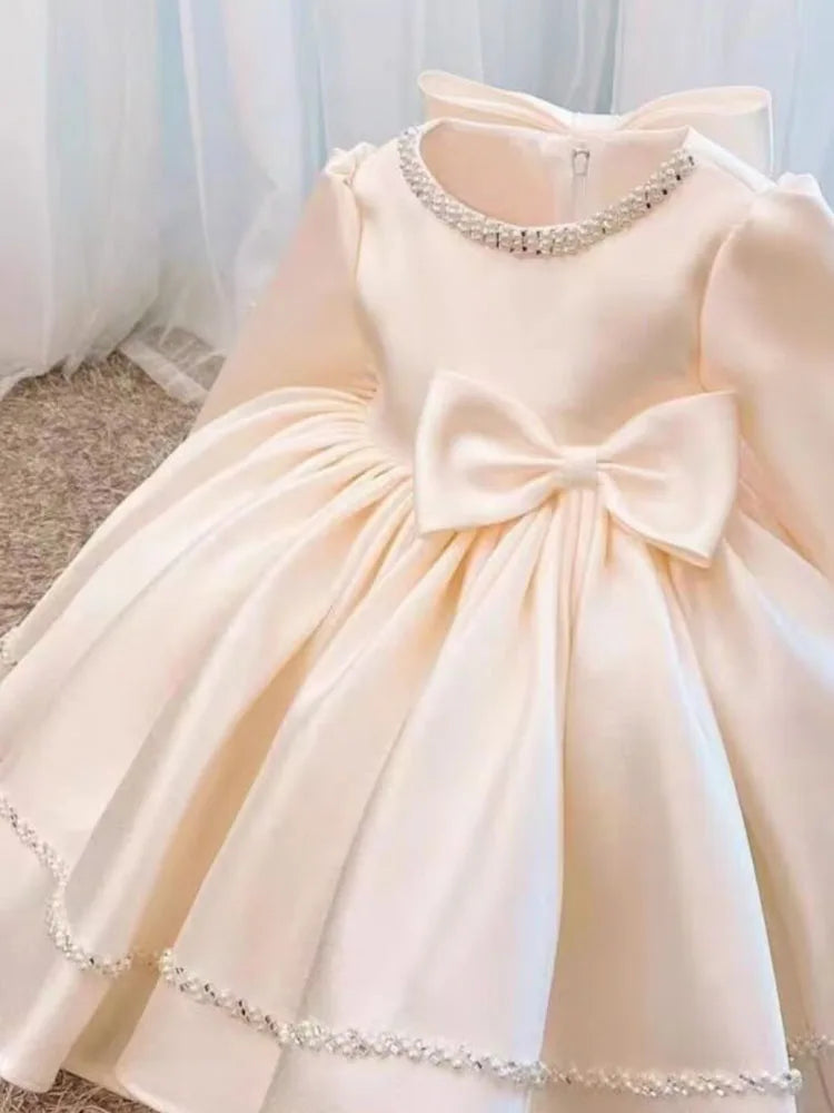 Wedding Bow Girl Dress Suitable for Girls Aged 1-8 Dresses V-neck Long sheer Party Costume Carnival Costume