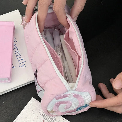 INS Pink Pen Bag Soft Towel Roll Large Capacity Pencil Case Stationery Cosmetic Storage Bag Organizer Creative Students Gift