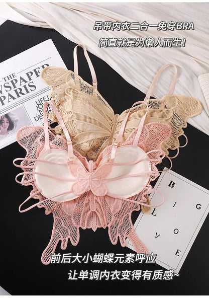 Sexy Butterfly Lace Bras For Women Backless All-in-one Bralette Woman Underwear Female Lingerie Flower Hollow-out Bra Brassiere