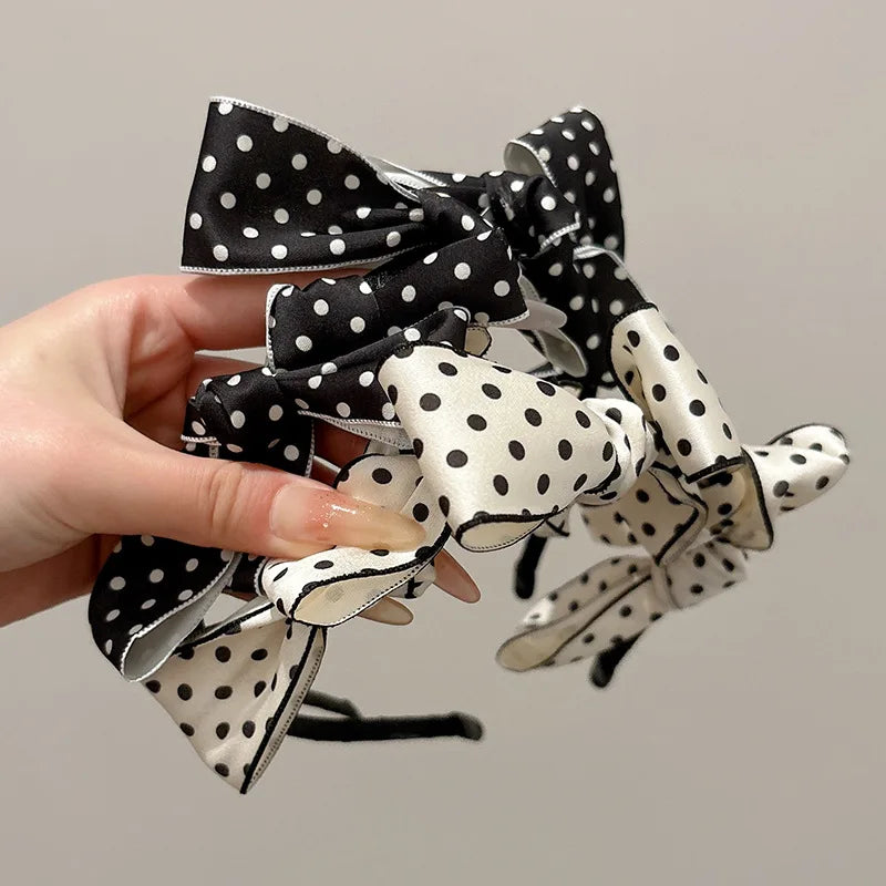 Korean Style Polka Dot Bow Headband – Double-Sided Hair Hoop, Elegant & Cute Hair Accessory for Women (Available)