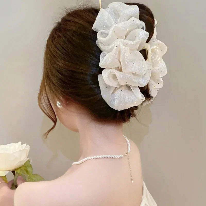 Mesh Bow Hair Clips Women Fashion Grab Claw Clip Female Hair Accessories Korea Elegant Hair Ornament Temperament Girls Headdress