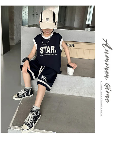 Boys Basketball Jerseys New Fashion Vest + Shorts 2Pcs Boys Clothing Sets Teenagers Kids Clothes