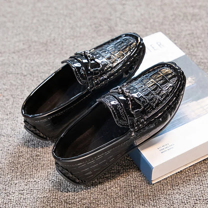 Boys Loafers Non-slip Children's Leather Shoes All-match Four Seasons Metal Buckle  Shiny Simple Kids Fashion Moccasin Shoes