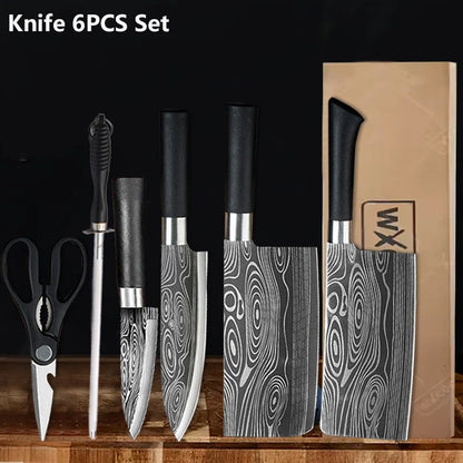 Professional Kitchen Knives Stainless Steel Scissors Fruit Utility Knife Sharpening Rod Sharp Slicing Chef knife Cooking Tools