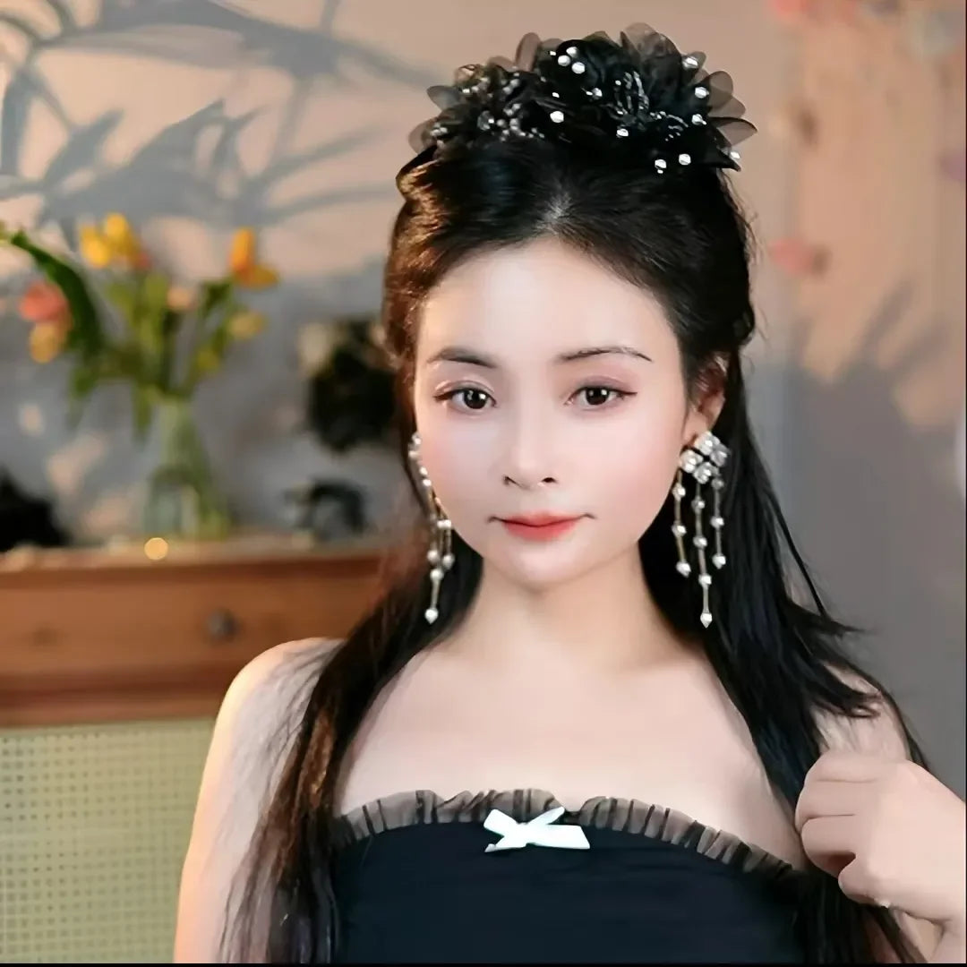 Female Sweet Fashion Party Accessories Women Pearls Floral Butterfly Hair Clip Shark Hair Claw Ladies Girls Black New Headwear