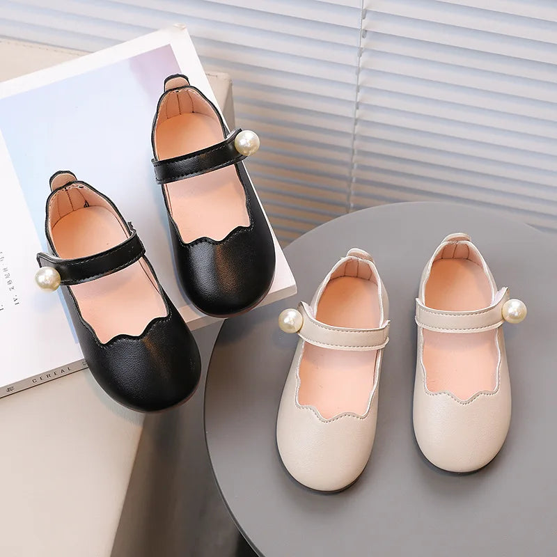 Girls Black Leather Shoes for Wedding Party Back To School Flats Kids Mary Janes Simple Classic Soft Anti-skid Kids Casual Shoes