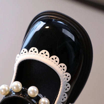 Girls Princess Shoes 2023 Spring New Sweet Pearl Patent Leather Elegant Children Mary Janes Shoes Fashion Soft Sole Party Shoes