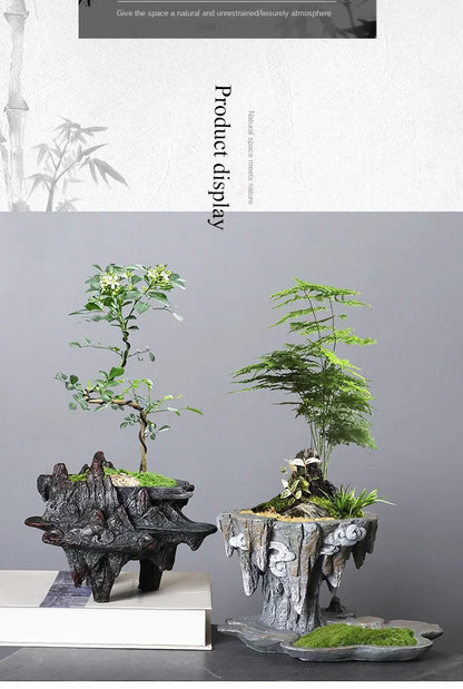 Chinese Style Personality Retro Creative Bamboo Resin Pot Indoor Succulent June Snow Pot Flower Machine Garden Accessories  Pots