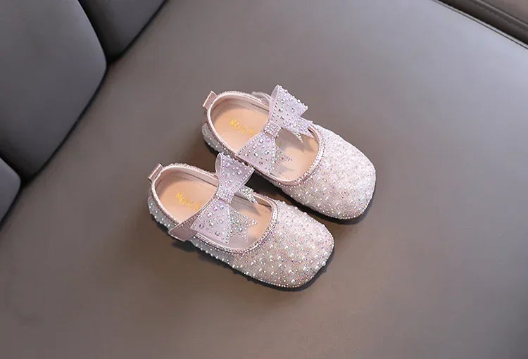 Fashion Children's Bow Rhinestone Sequin Kids Shoes Baby Party Student Flat Performance Shoes