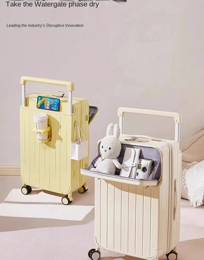 Front Opening Wide Handle Suitcase 20 inches Carry-on Cabin Suitcase Multifunctional Travel Luggage Zipper Aluminum Frame