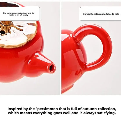 Auspicious Red Ceramic Tea Set Gift Box - Chinese New Year Wedding Corporate Gifts, Good Fortune Design Teapot & Cups