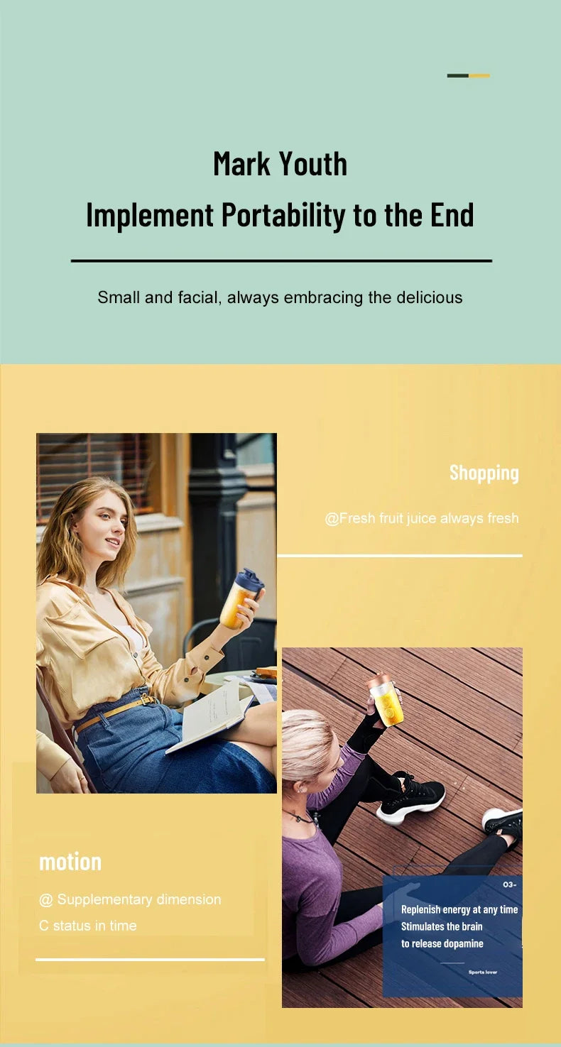 Portable Electric Juicer Mini Home Mixer Multifunctional Fruit and Vegetable Crushing Mixer USB Charging Juice Cup Juicing Tool