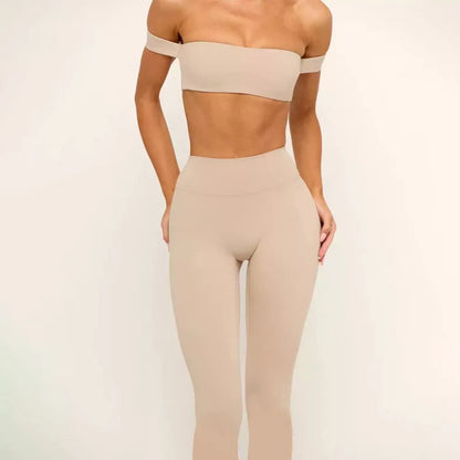 PMWRUN Women's Off - the - Shoulder Yoga Crop Top with High Waist Leggings Set, Stretchy and Breathable for Gym & Workout