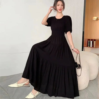 Summer New Cotton Silk Dr Casual High Waist Floral Print Beachwear Outerwear Slimming Waist Long Skirt A-Line Gown