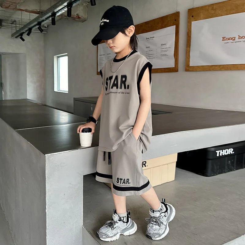 New Children's Sets Teenager Basketball Sportswear Top+Shorts 2Pcs Big Kids Clothing Outfits