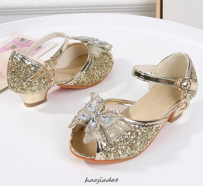 Summer High Heels Shoes for Girls Pageant Kids Sandals Child Mary Jane Shiny Princess Party Dress Up Shoes Purple Gold Pink Blue