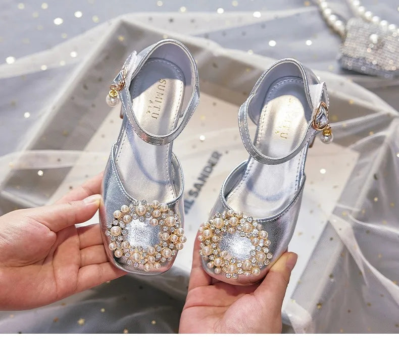 Mary Jane Shoes Kid's Beading Flats Kid's Buckle Ballet Flat Low With Female Children's Shoes Princess Shoes Green Sandals