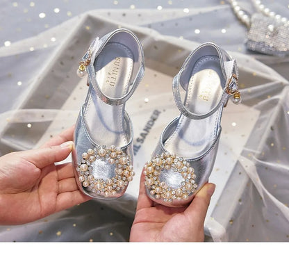 Mary Jane Shoes Kid's Beading Flats Kid's Buckle Ballet Flat Low With Female Children's Shoes Princess Shoes Green Sandals