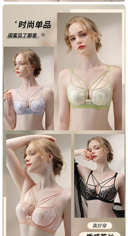 Appears Small Anti-sagging Thin Rabbit Ear BCD Cup Bra Minimizes Side Breasts Steel Ring Sports Bra Gathers Summer Breathability