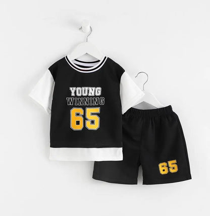 Boys Clothes Sets Summer Breathable Tracksuit Fashion Children's Sports Two Piece Set T-shirt + Shorts Suits