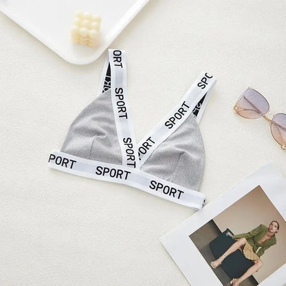 Women's Sexy Deep V Sports Bras M-2XL Fashion Letters Strap Cross-over Bra High Elastic Non-padded Bralette Without Steel Ring