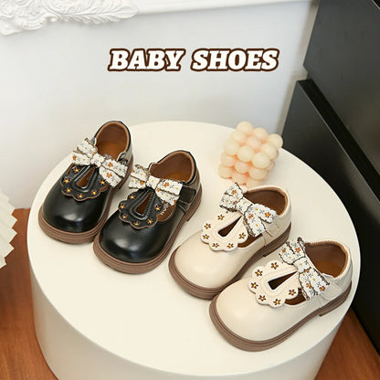 Cute bow Leather Girls Shoes 2025 New T-strap Oxfords Spring Kids Soft Shoes For Girl School Children Princess Dress Shoes