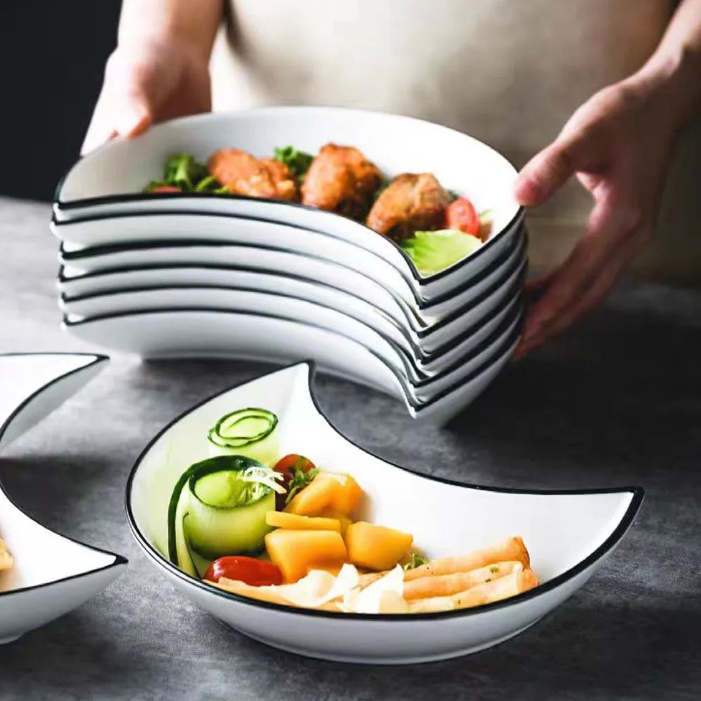 5 Piece Reunion Ceramic Dinnerware Set Moon Shaped Hot Pot Plate Flexible Combination of Plates According to Food Consumption