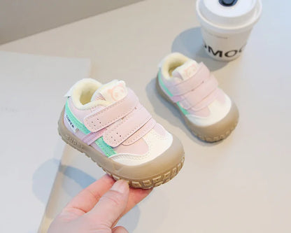 Baby Sneakers Warm Fur Inside Infant Shoes Autumn Winter Little Boys Girls Casual Shoes For Baby Pink, Yellow