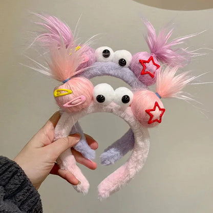 Girls Face Wash Headband Plush Skin Care Bath Shower Makeup Hair Band Soft Absorbent Cartoon Clown Doll Hair Accessories