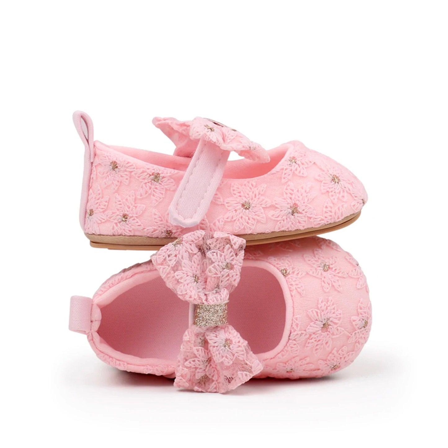 Newborn Baby Girls Mary Jane Flats Cute Bowknot Wedding Dress Shoes Non-Slip First Walkers Embroidery Flower Soft Shoes