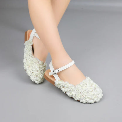 Girls Half Sandals Kids Princess Flowers Dress Shoes Fashion Simple Summer Children Flat Mary Janes Shoes for Party Wedding