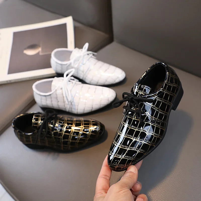 Boys Leather Shoes Kids Flats Causal Children's Wedding Shoes for Toddlers Black Fashion Student Non-slip for School Performance ( Available )