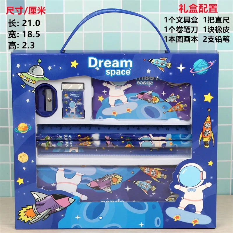 Stationery Gift Cartoon  Student Stationery Set Pencil Eraser Ruler Pencil Sharpener Pencil Case Drawing Book Multifunction