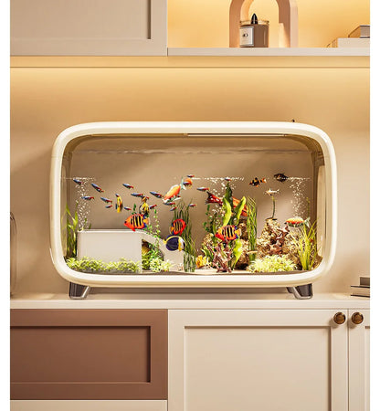 Creative Transparent Covered Aquarium Desktop Ecological Goldfish Tank Living Room Decorative Landscape Viewing Turtle Tank